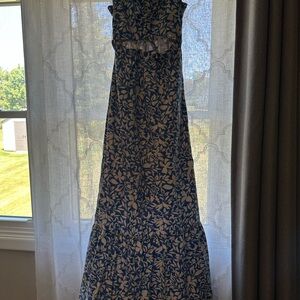 Elegant Blue and White Floral Dress